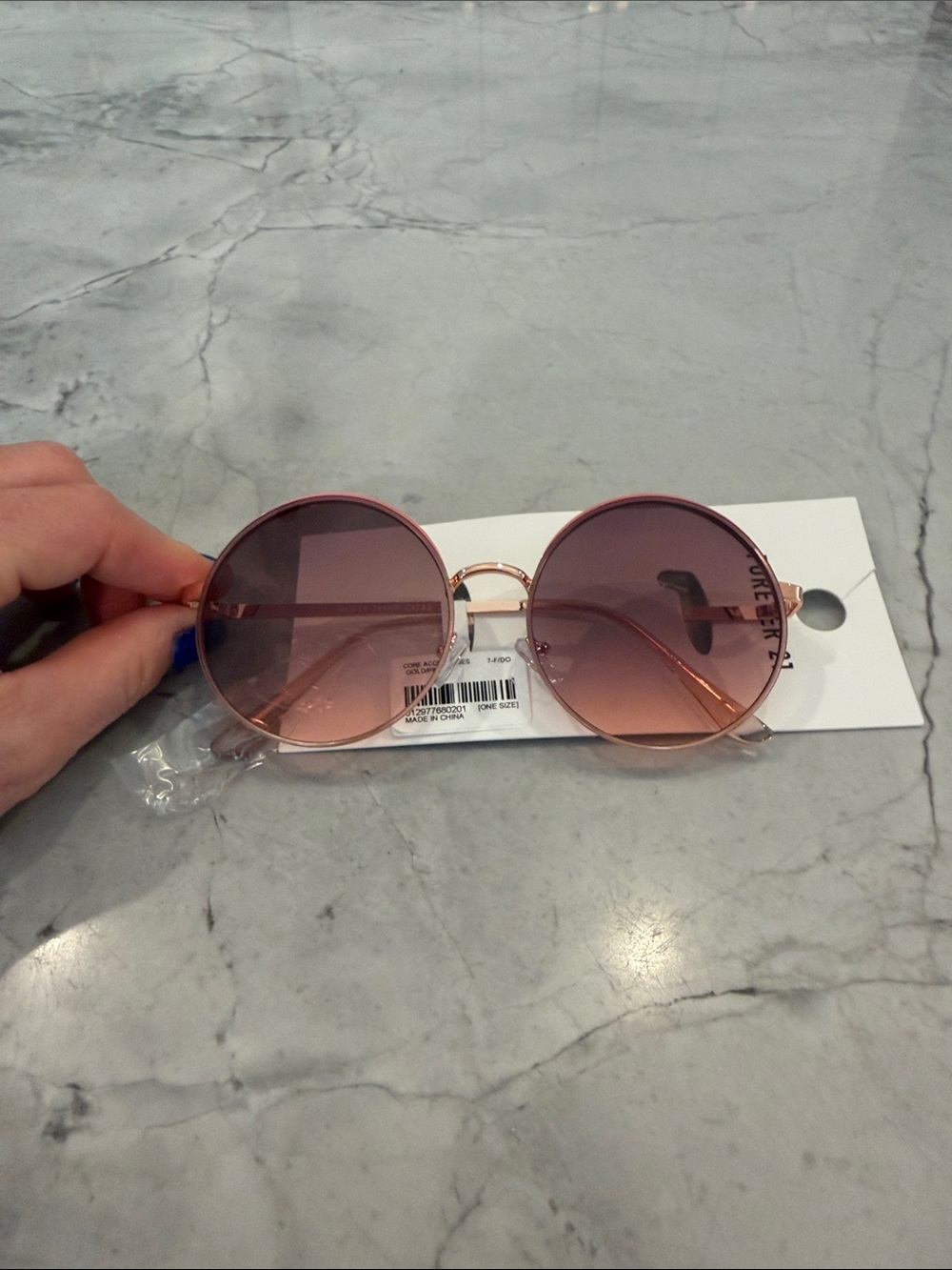 NWT- Forever 21 Rose Pink Round Sunglasses with Gold Trim